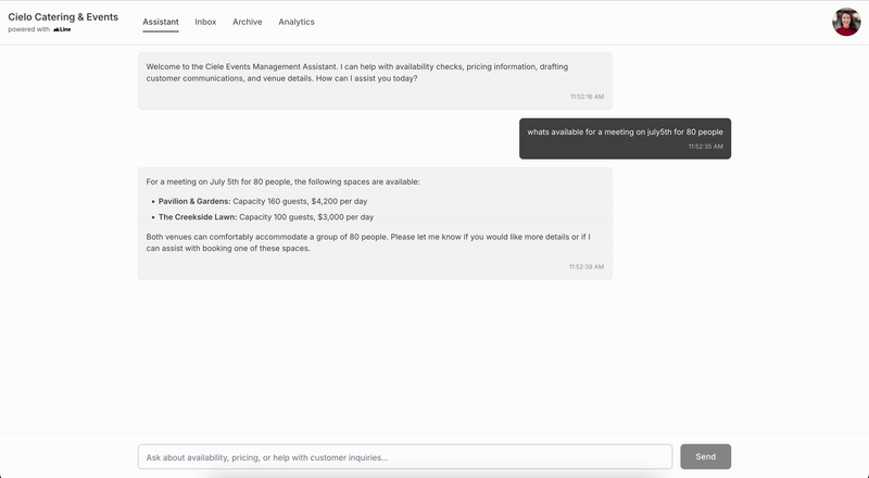 Line handling event sales tasks